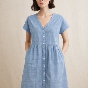 Madewell Blue Eyelet Button Front Dress | Size M